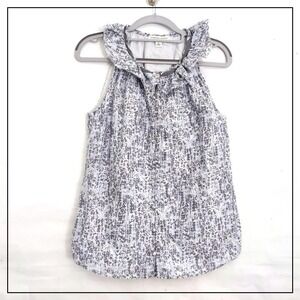 Banana Republic Tunic S Gray Silk Cottage Toggle Sleeveless Ruffle Garden Preppy